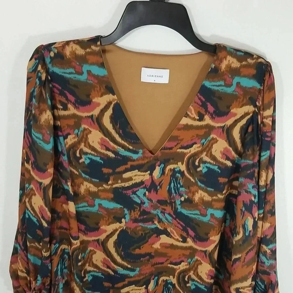 {Adrienne} Psychedelic Print Ballon Sleeve Blouse Size Medium - Picture 4 of 11